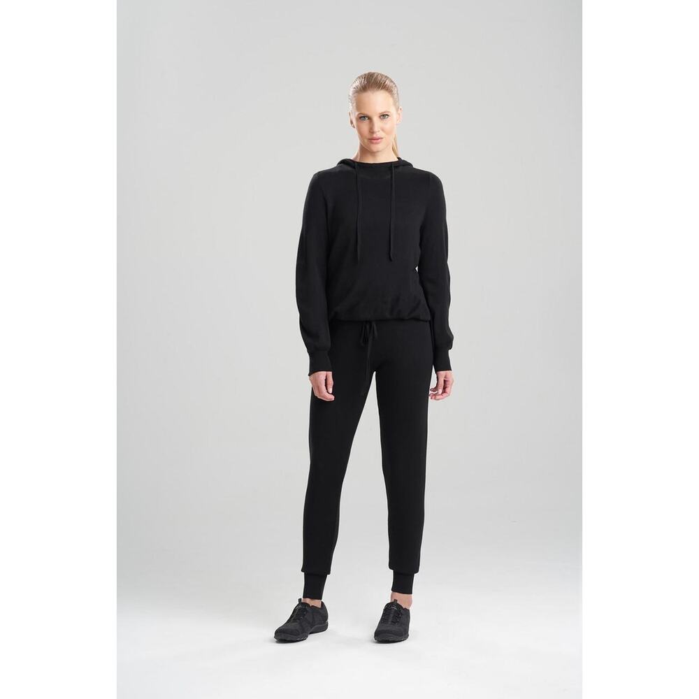 Josie Natori Womens Retreat Pullover Hoodie Sz XS Black Solid Stretch Knit NWT - Picture 4 of 5